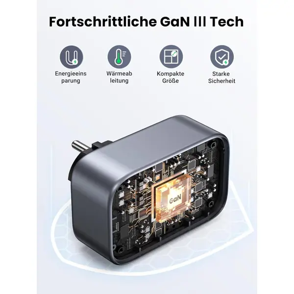 Strujni punjač Ugreen Nexode 4-u-1, 30W, 2xUSB-A, USB-C, Šuko, crni - Slika 3