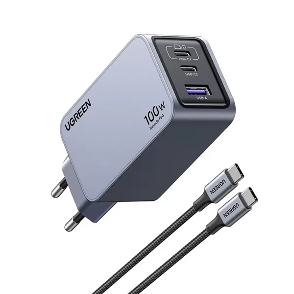 Strujni punjač Ugreen Nexode Pro, 100W, USB-A, 2xUSB-C, sivi - Slika 1