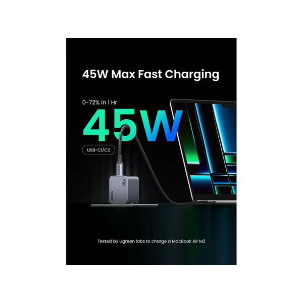 Strujni punjač Ugreen Nexode Pro, 45W, 2xUSB-C, sivi - Slika 4