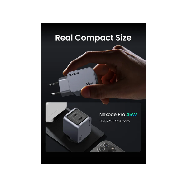 Strujni punjač Ugreen Nexode Pro, 45W, 2xUSB-C, sivi - Slika 7
