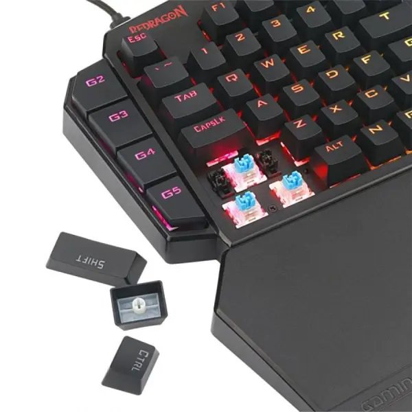 Tipkovnica Redragon Diti K585 RGB, žičana, gaming, mehanička, blue switches, RGB, crna - Slika 6