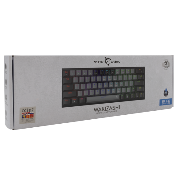 Tipkovnica White Shark GK-002722 Wakizashi, žičana, gaming, mehanička, blue switches, HR layout, LED, TKL, sivo-crna - Slika 8