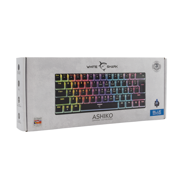 Tipkovnica White Shark GK-2202 Ashiko, žičana, gaming, mehanička, blue switches, HR layout, LED, TKL, crna - Slika 7