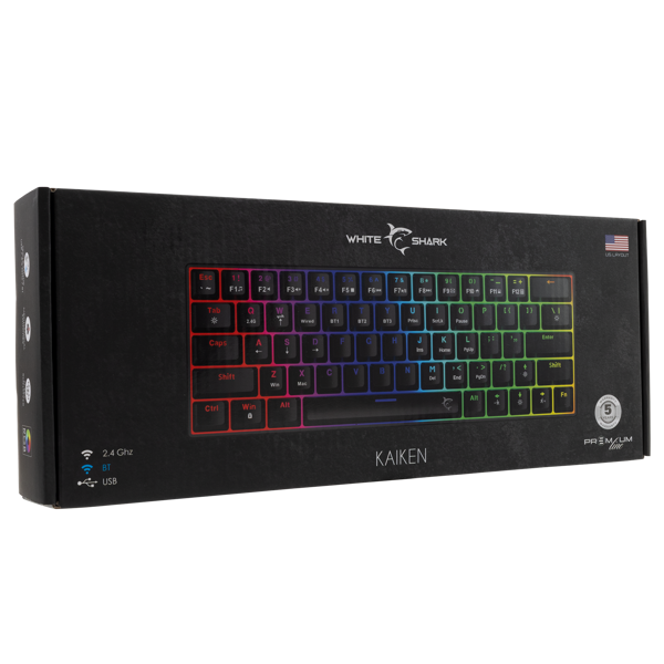 Tipkovnica White Shark Premium Line GK-003111 Kaiken, bežična, bluetooth, gaming, mehanička, red switches, TKL, US layout, RGB, crna - Slika 9