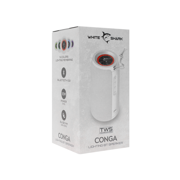 Zvučnik White Shark GBT-808 Conga, bežični, bluetooth, vodootporan IPX6, 10W, bijeli - Slika 7